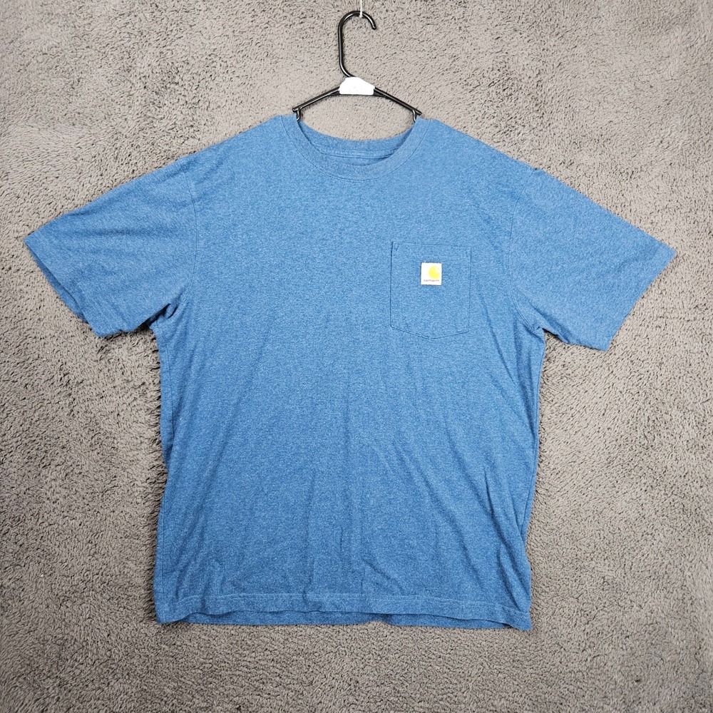 Carhartt Mens K87 Heather Blue Loose Fit Heavyweight Pocket T-Shirt Large L
